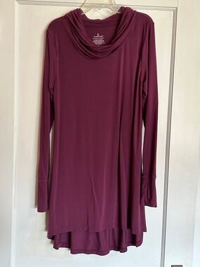 Cuddl Duds Long Sleeve Cowl Neck Nightgown/Loungewear in Burgundy Plum - Medium